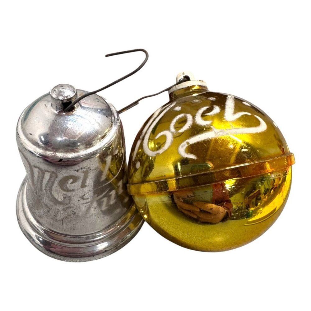 Vintage Merry Christmas Stencil Bell & Gold Noel Christmas Ball Retro Ornaments